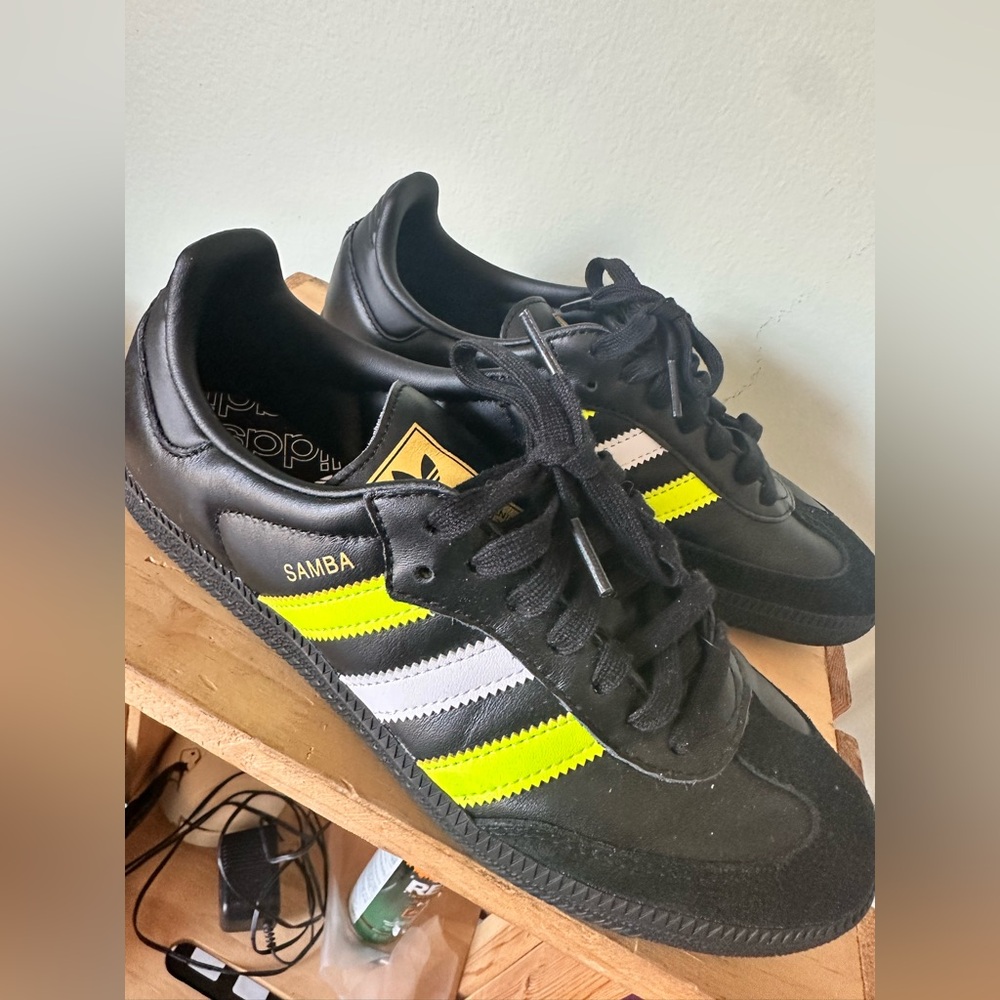 Adidas Samba Black, White, and Yellow Sneakers